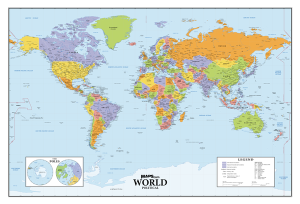 World Deluxe Political Wall Map Maps.com