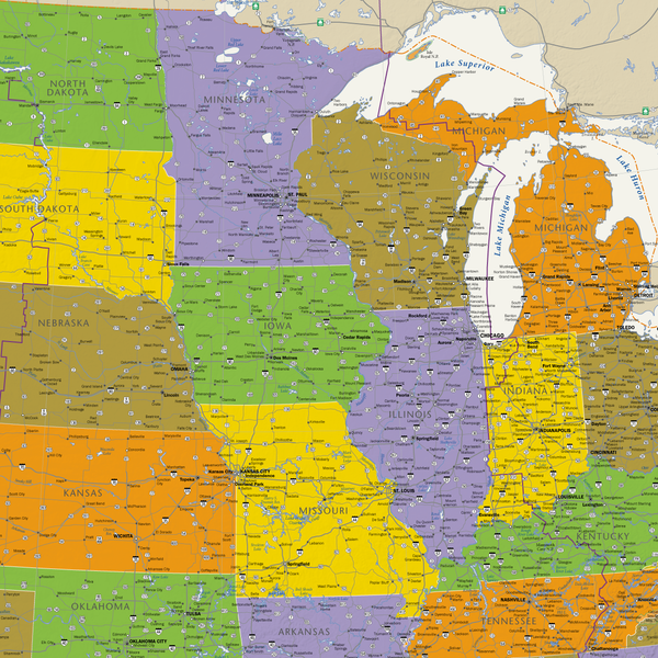 USA Political Wall Map - Contemporary Style Maps.com