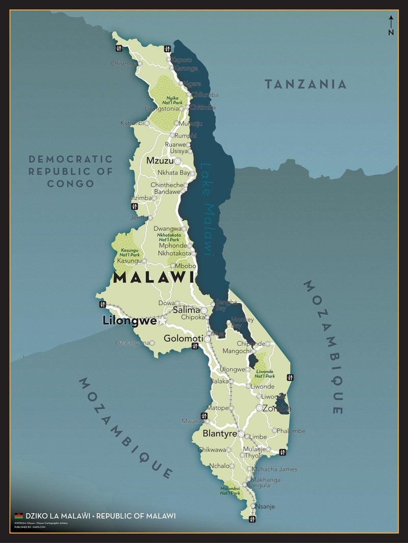 Malawi Executive Style Wall Map Maps.com