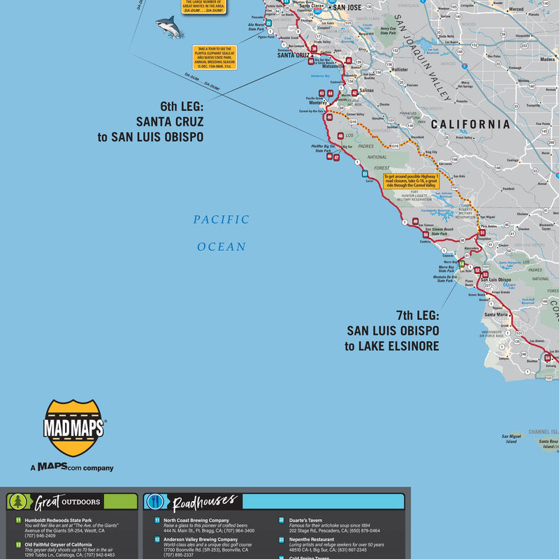Rides of a Lifetime Pacific Coast Wall Map Maps.com