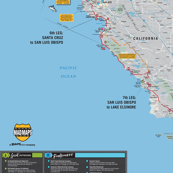 Rides of a Lifetime Pacific Coast Wall Map Maps.com