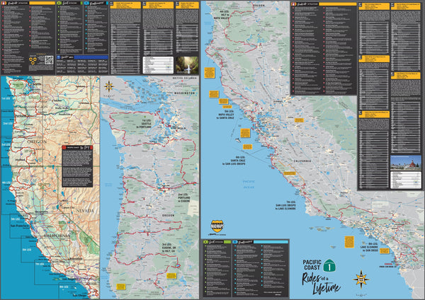 Rides of a Lifetime Pacific Coast Wall Map Maps.com