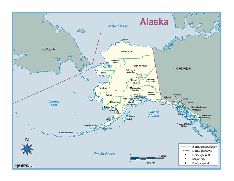 Alaska County Outline Wall Map Maps.com