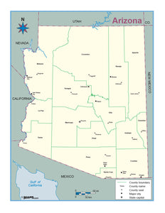 Arizona County Outline Wall Map