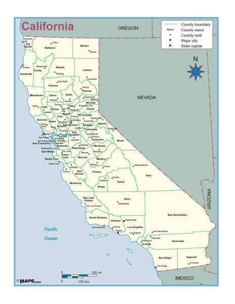 California County Outline Wall Map Maps.com