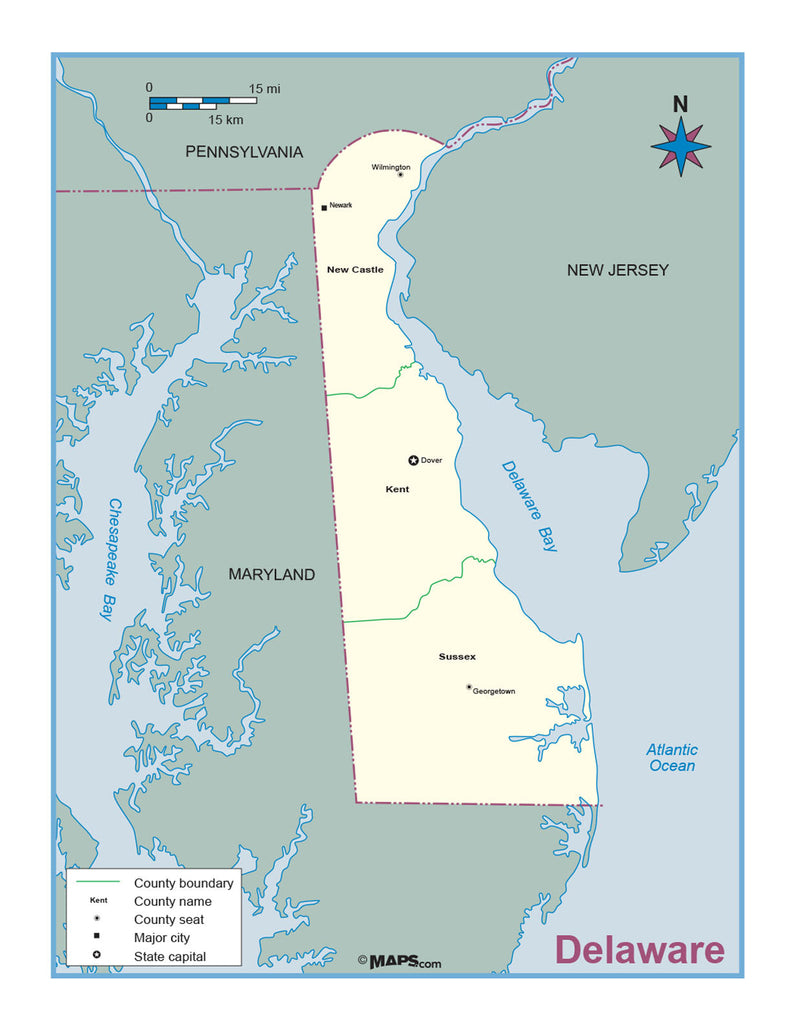 Delaware County Outline Wall Map Maps.com