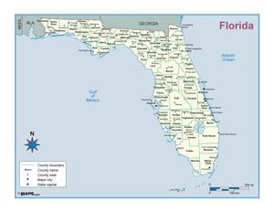 Florida County Outline Wall Map