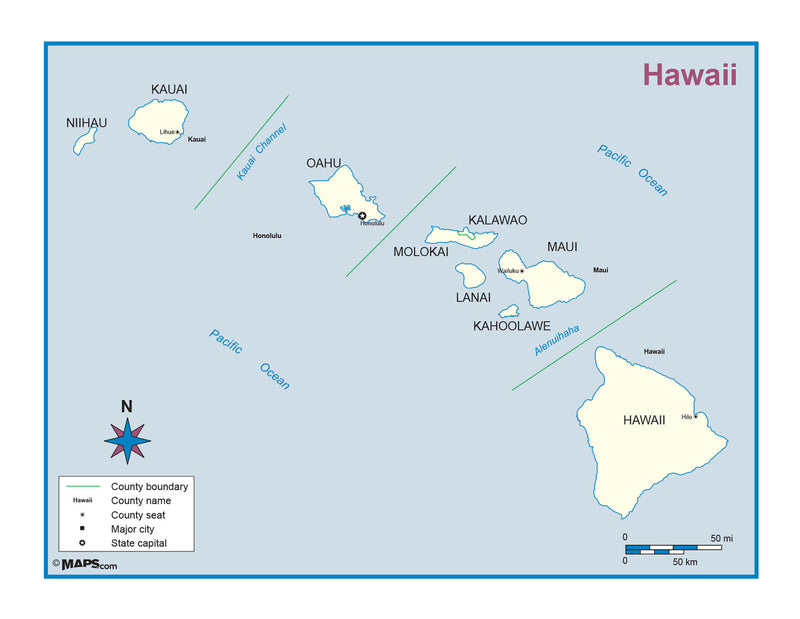 Hawaii County Outline Wall Map Maps.com