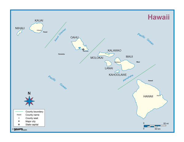 Hawaii County Outline Wall Map Maps.com