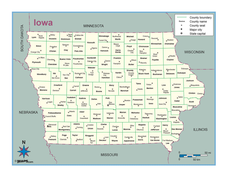 Iowa County Outline Wall Map Maps.com