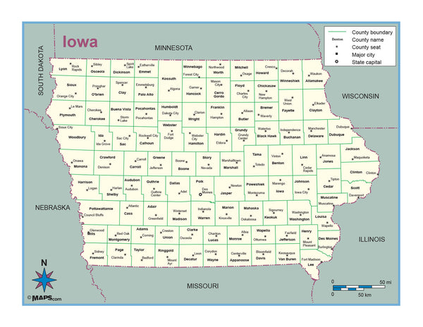 Iowa County Outline Wall Map Maps.com