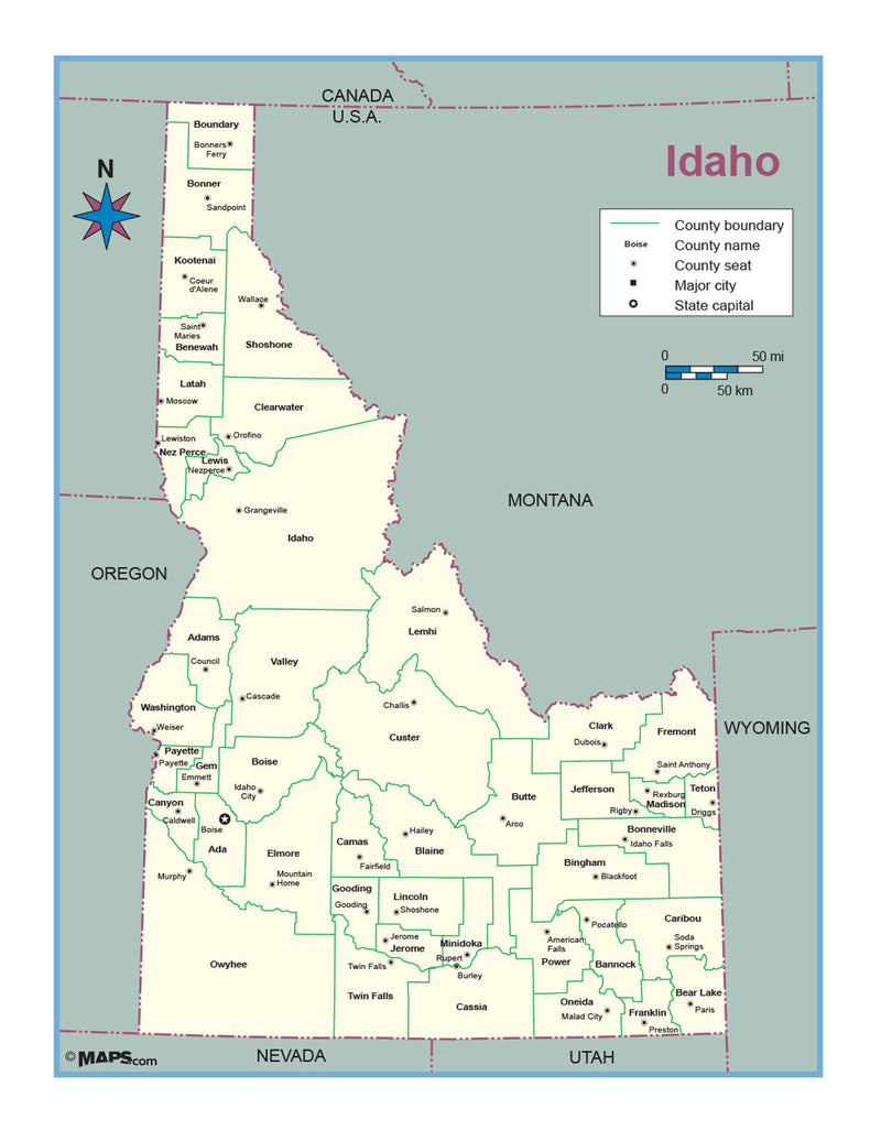Idaho County Outline Wall Map Maps.com