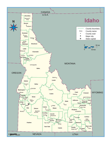 Idaho County Outline Wall Map Maps.com