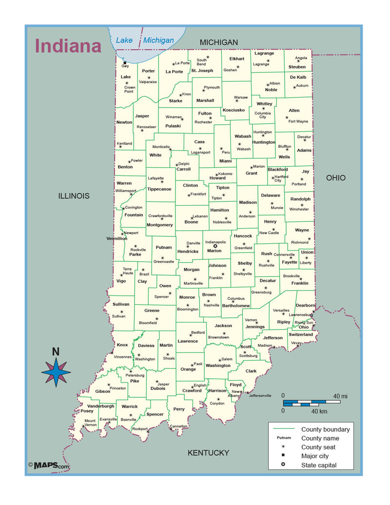 Indiana County Outline Wall Map Maps.com