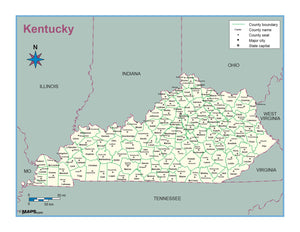 Kentucky County Outline Wall Map