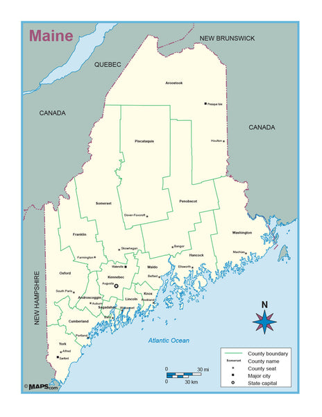 Maine County Outline Wall Map Maps.com