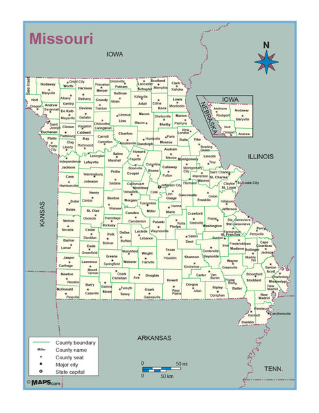 Missouri County Outline Wall Map Maps.com