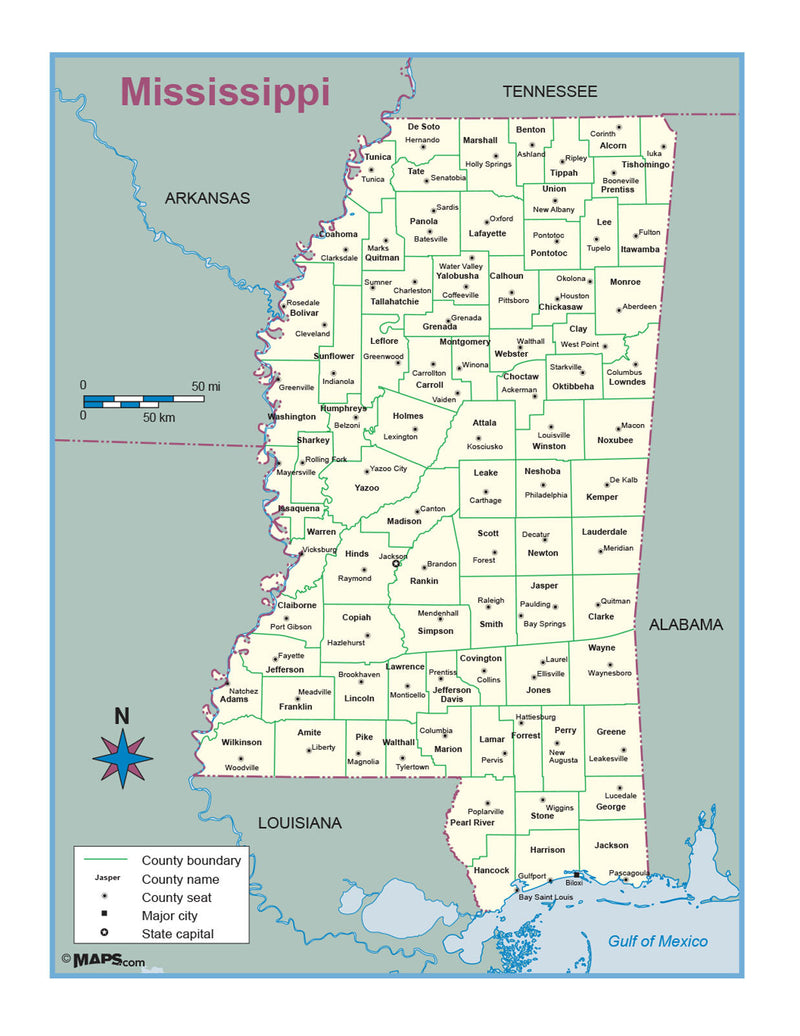 Mississippi County Outline Wall Map Maps.com