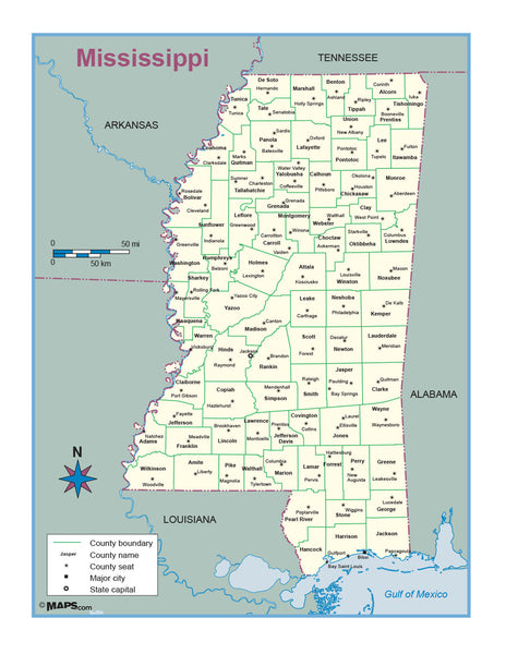 Mississippi County Outline Wall Map Maps.com