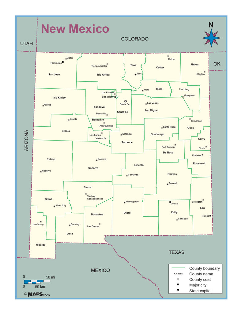 New Mexico County Outline Wall Map Maps.com