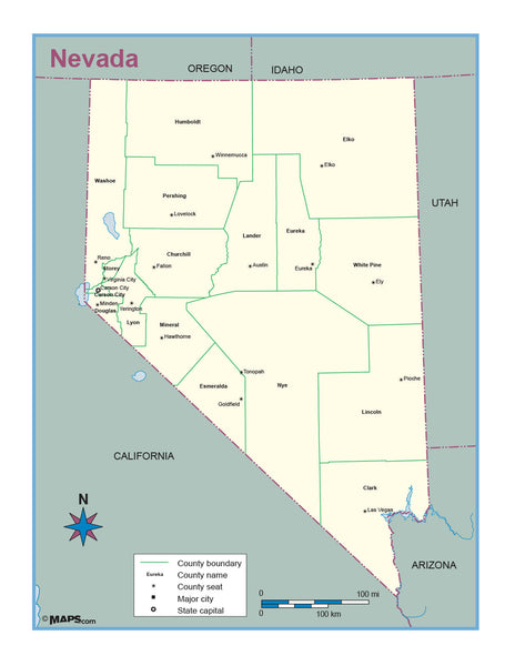 Nevada County Outline Wall Map Maps.com