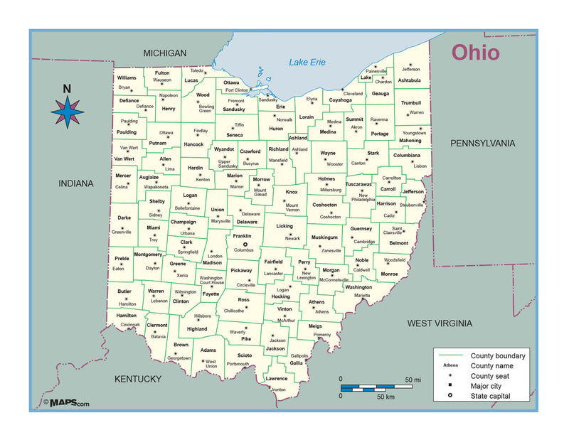 Ohio County Outline Wall Map Maps.com