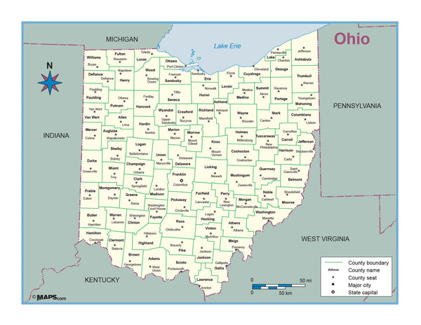 Ohio County Outline Wall Map Maps.com