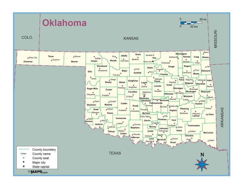 Oklahoma County Outline Wall Map Maps.com