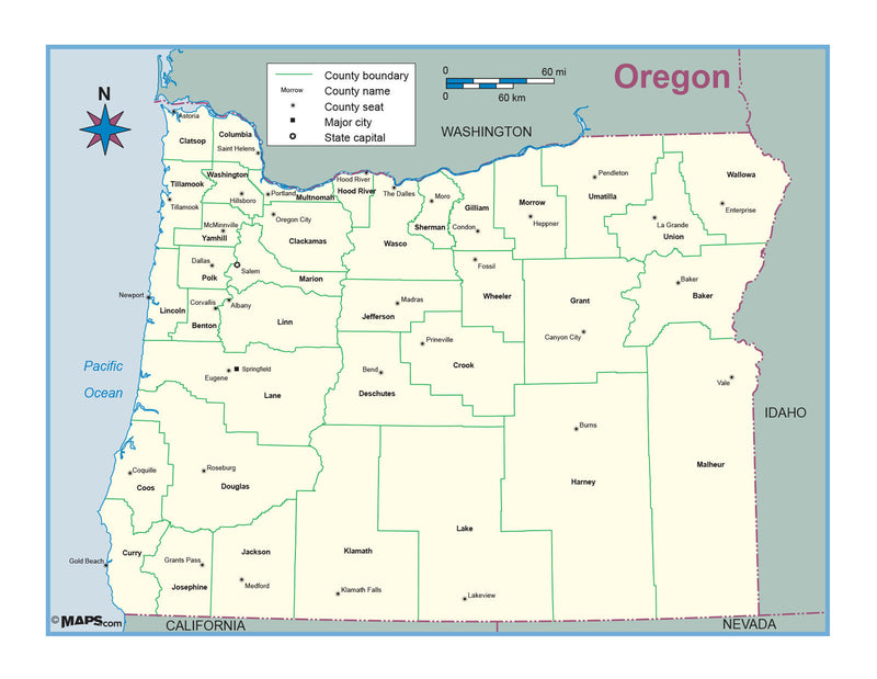 Oregon County Outline Wall Map Maps.com