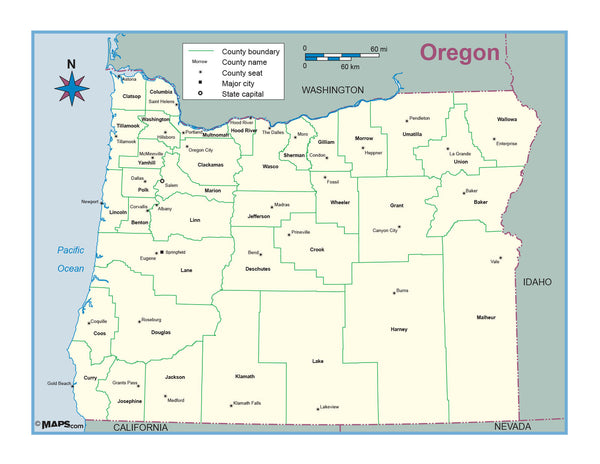 Oregon County Outline Wall Map Maps.com