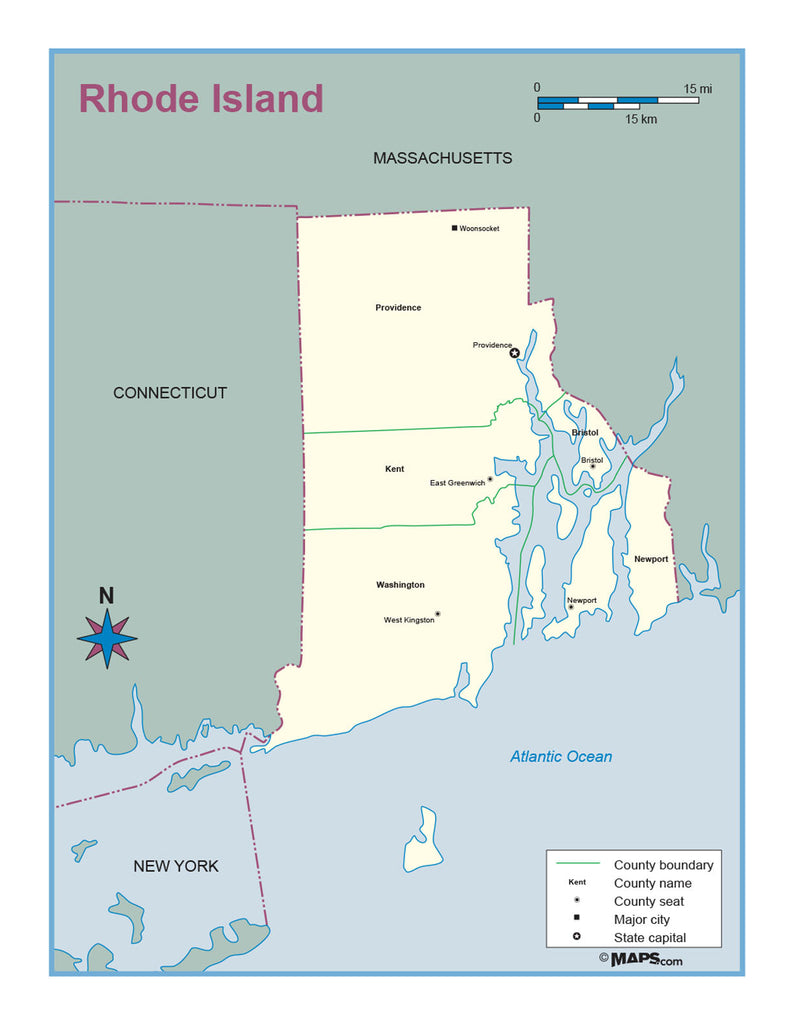 Rhode Island County Outline Wall Map Maps.com