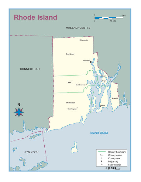 Rhode Island County Outline Wall Map Maps.com