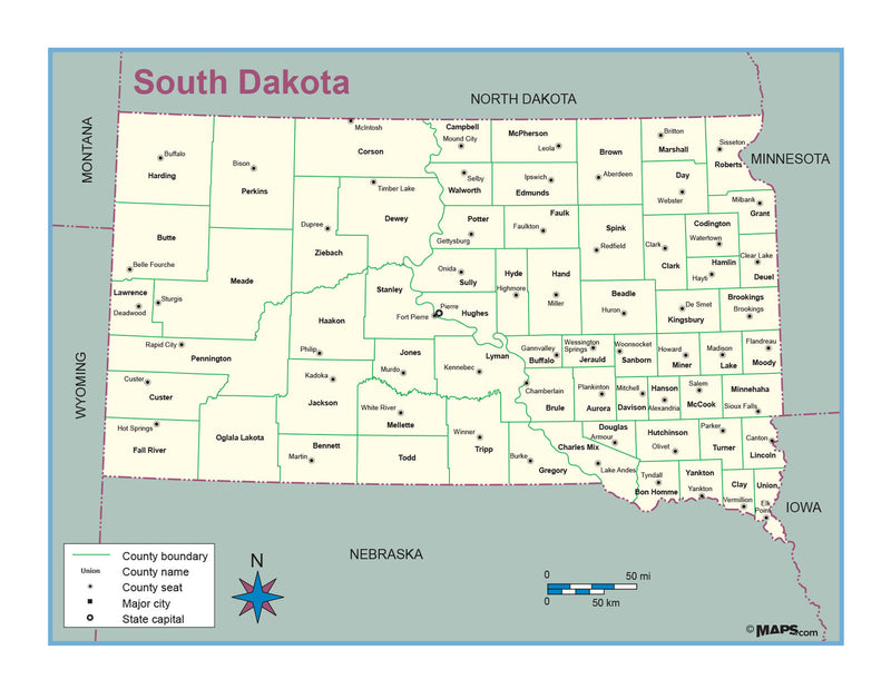 South Dakota County Outline Wall Map Maps.com