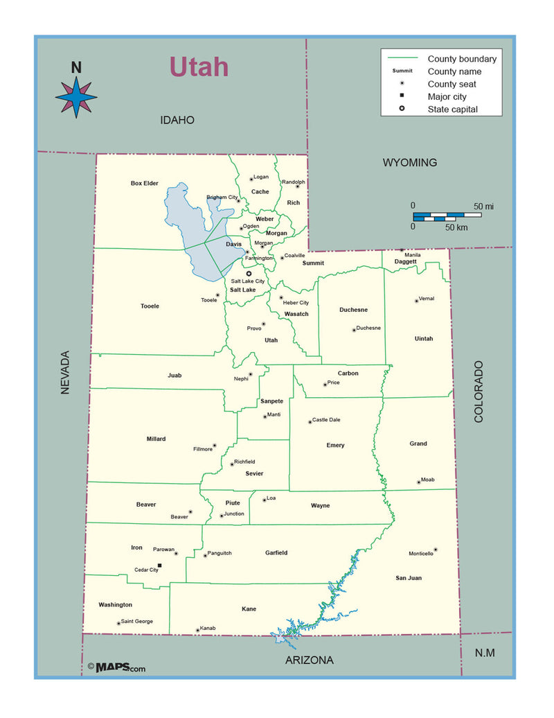 Utah County Outline Wall Map Maps.com