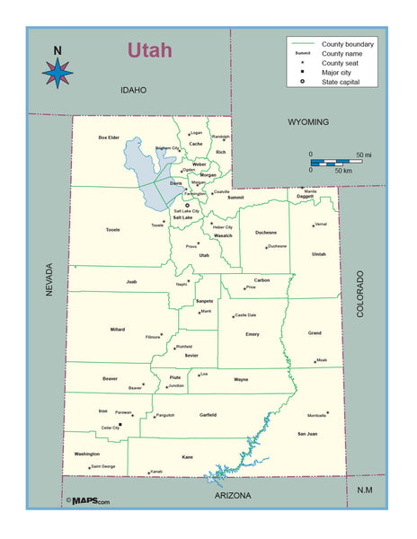 Utah County Outline Wall Map Maps.com