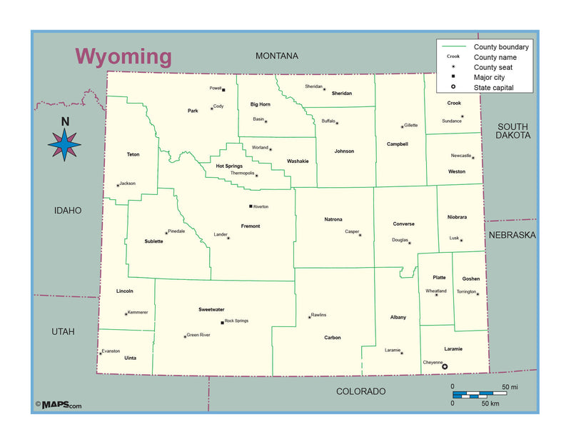 Wyoming County Outline Wall Map Maps.com