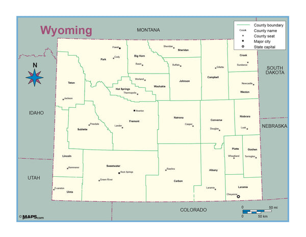 Wyoming County Outline Wall Map Maps.com