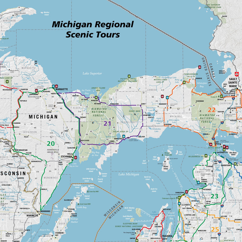 Michigan Scenic Road Trips Wall Map Maps.com