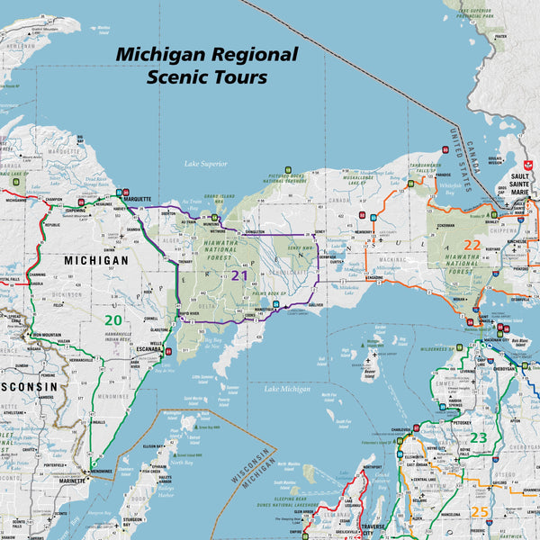 Michigan Scenic Road Trips Wall Map Maps.com