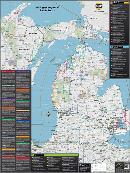 Michigan Overview Michigan Scenic Road Trips Wall Map | Map Geek.com