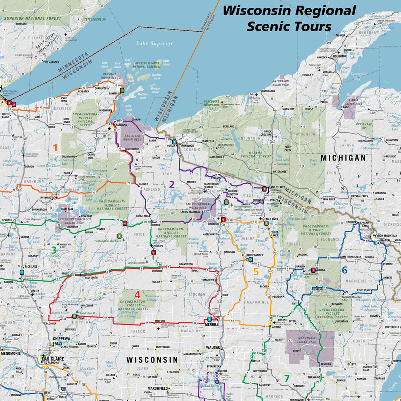 Wisconsin Scenic Road Trips Wall Map Maps.com