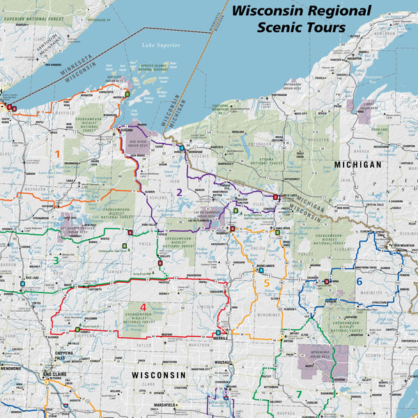 Wisconsin Scenic Road Trips Wall Map Maps.com