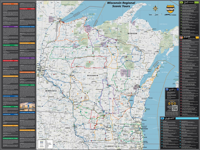 Wisconsin Scenic Road Trips Wall Map Maps.com