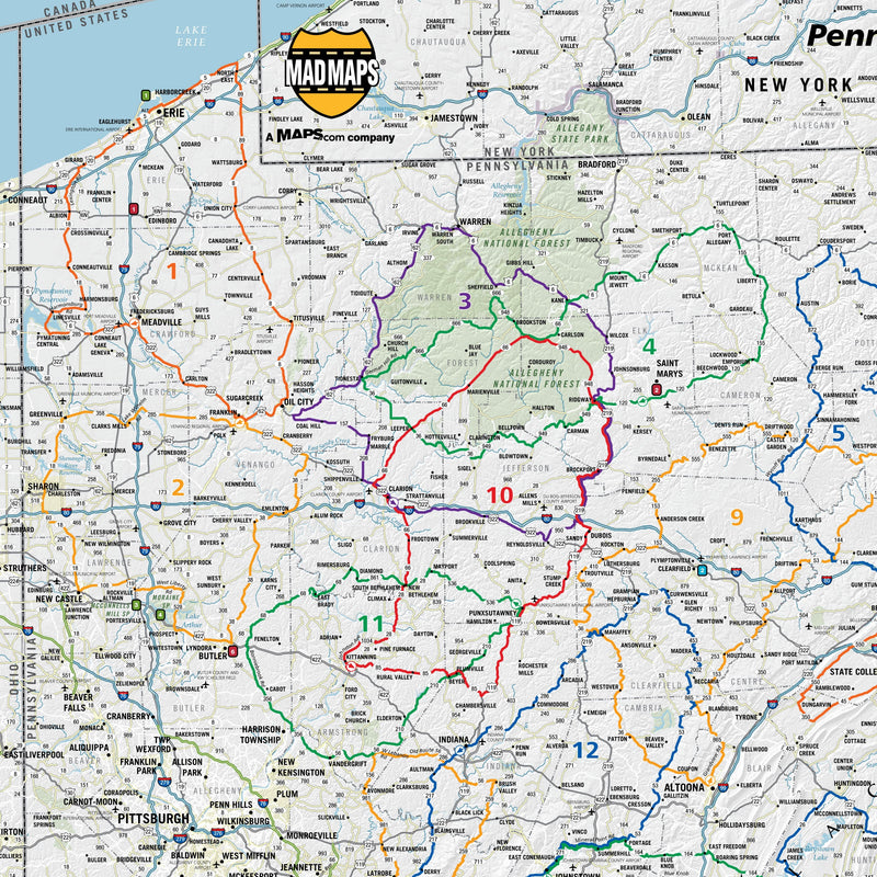 Pennsylvania/New Jersey Scenic Road Trips Wall Map Maps.com