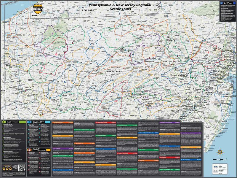 Pennsylvania/New Jersey Scenic Road Trips Wall Map Maps.com