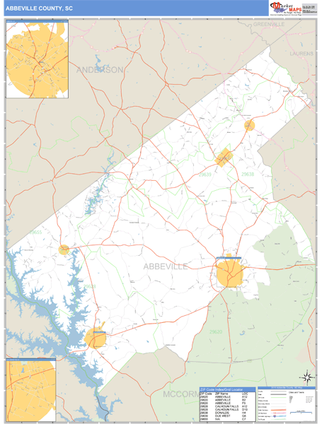 Abbeville County, South Carolina Zip Code Wall Map Market Maps (IDI)