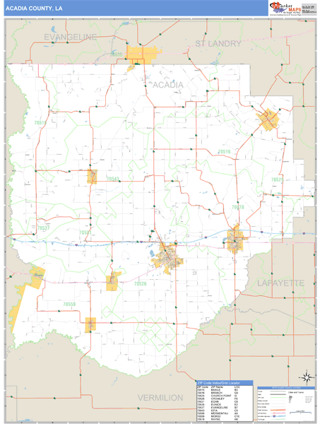 Acadia County, Louisiana Zip Code Wall Map Market Maps (IDI)