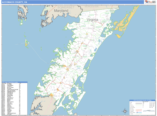 Accomack County, Virginia Zip Code Wall Map Market Maps (IDI)