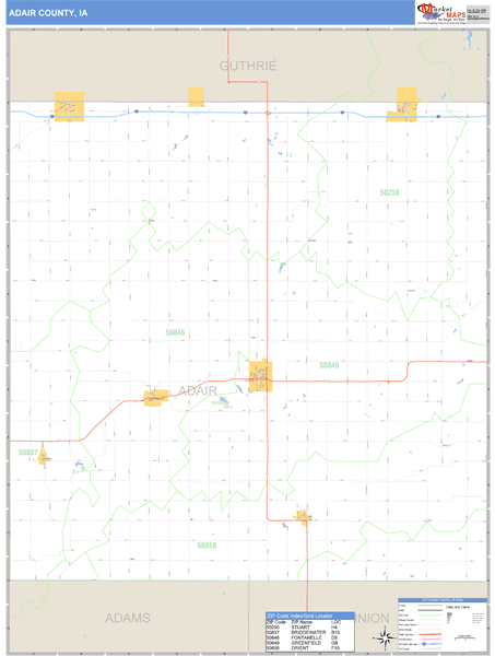 Adair County, Iowa Zip Code Wall Map Market Maps (IDI)