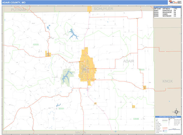 Adair County, Missouri Zip Code Wall Map Market Maps (IDI)